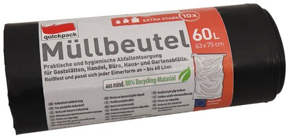 81865 Quickpack Müllbeutel extra stark grauschwarz 60 Liter 63 x 75 cm 10 ST